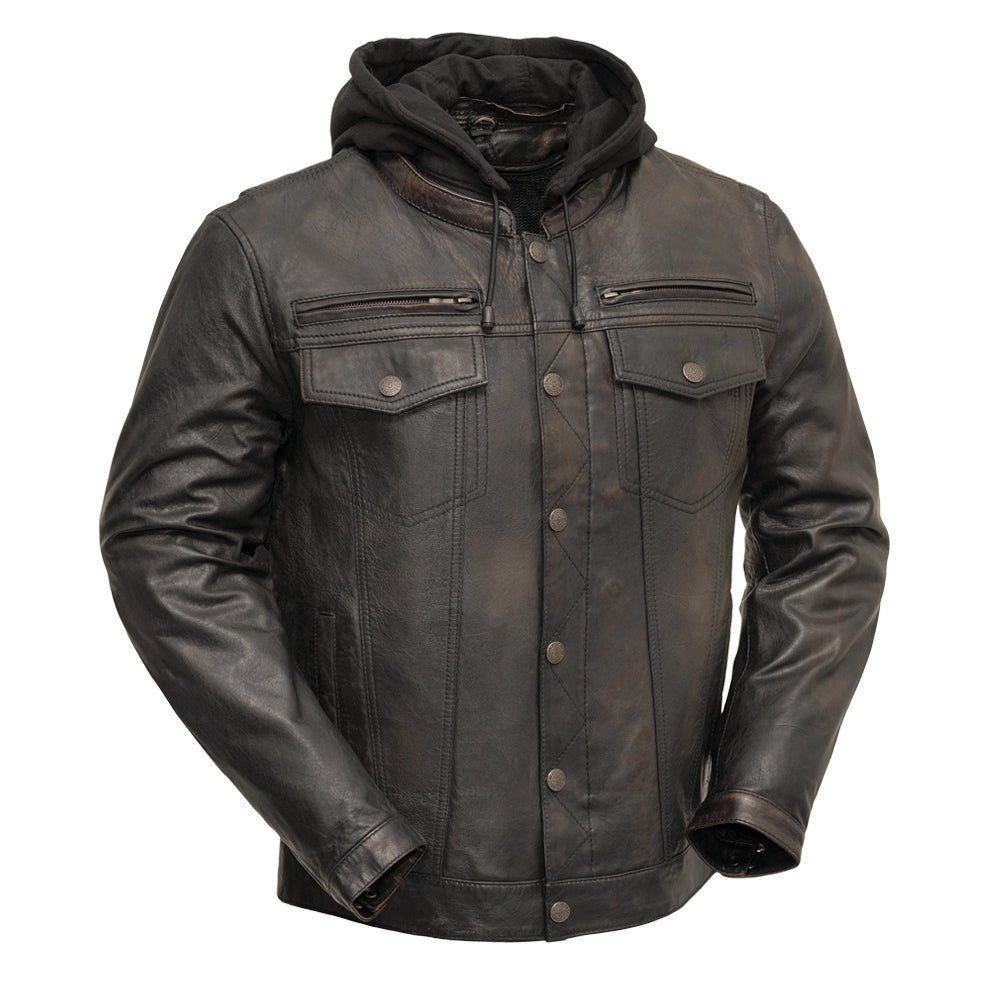 Vendetta Men's Motorcycle Leather Jacket Men's Leather Jacket First Manufacturing Company Black Olive S
